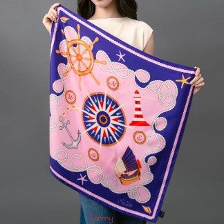 Silk scarf - “Guiding the Ocean” Purple–Pink 70*70cm
